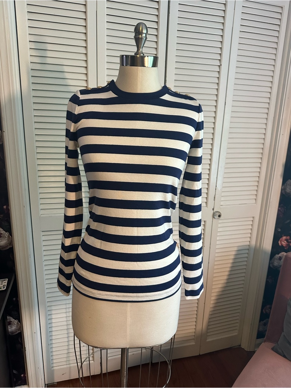 J. Crew Navy and White Striped Long Sleeve Tee